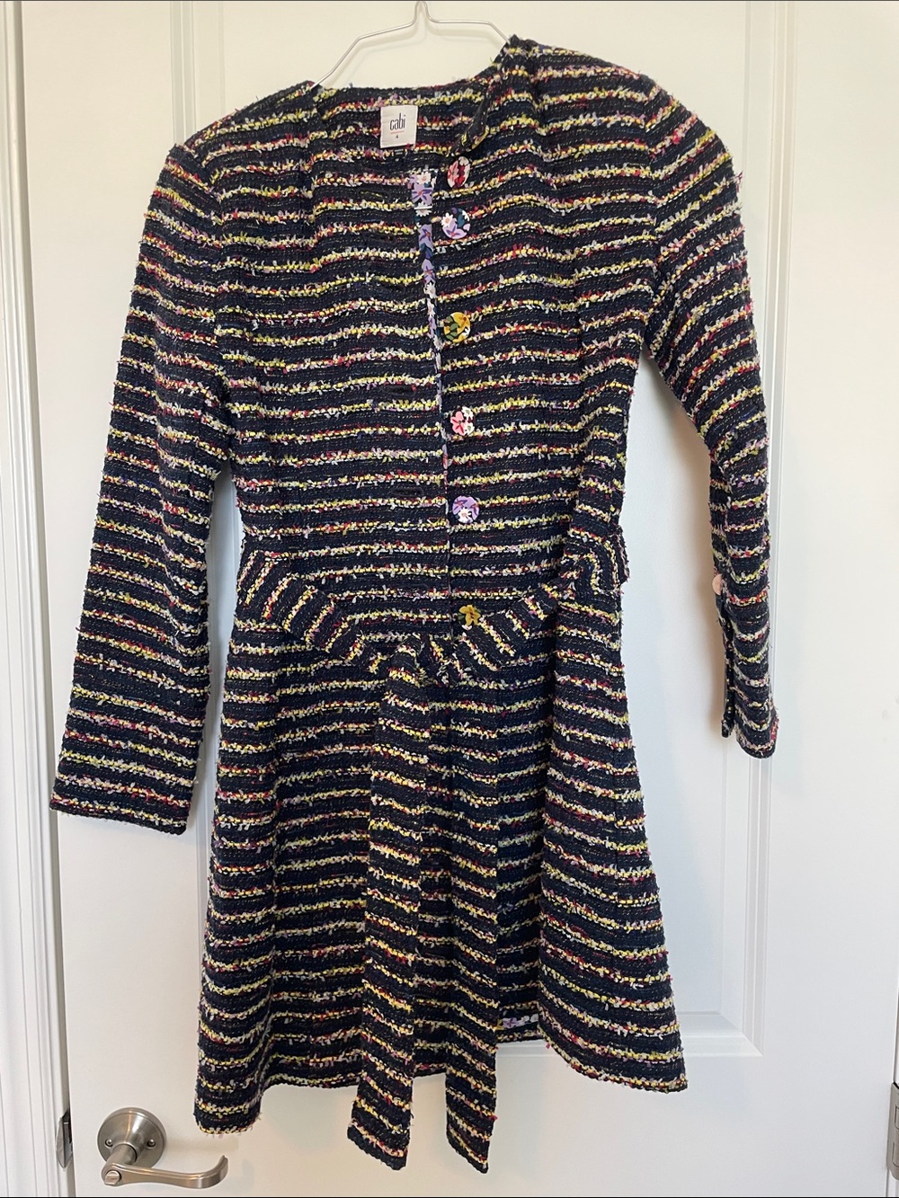 CAbi Navy Multicolor Striped Knit Trench Coat